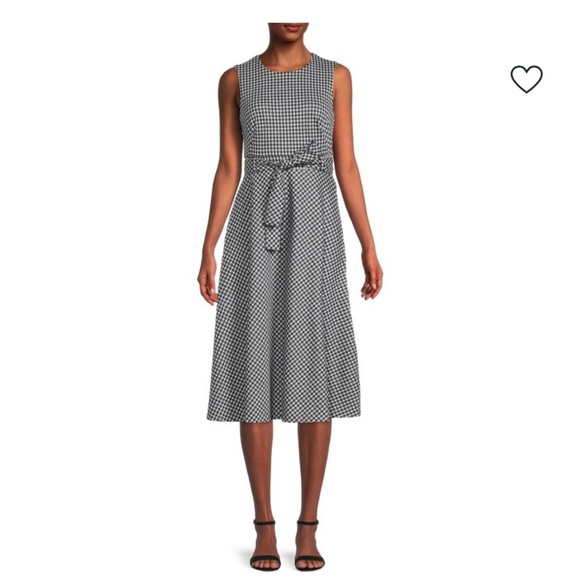 Calvin Klein black-and-white checkered belted dress size 12 - Picture 1 of 6